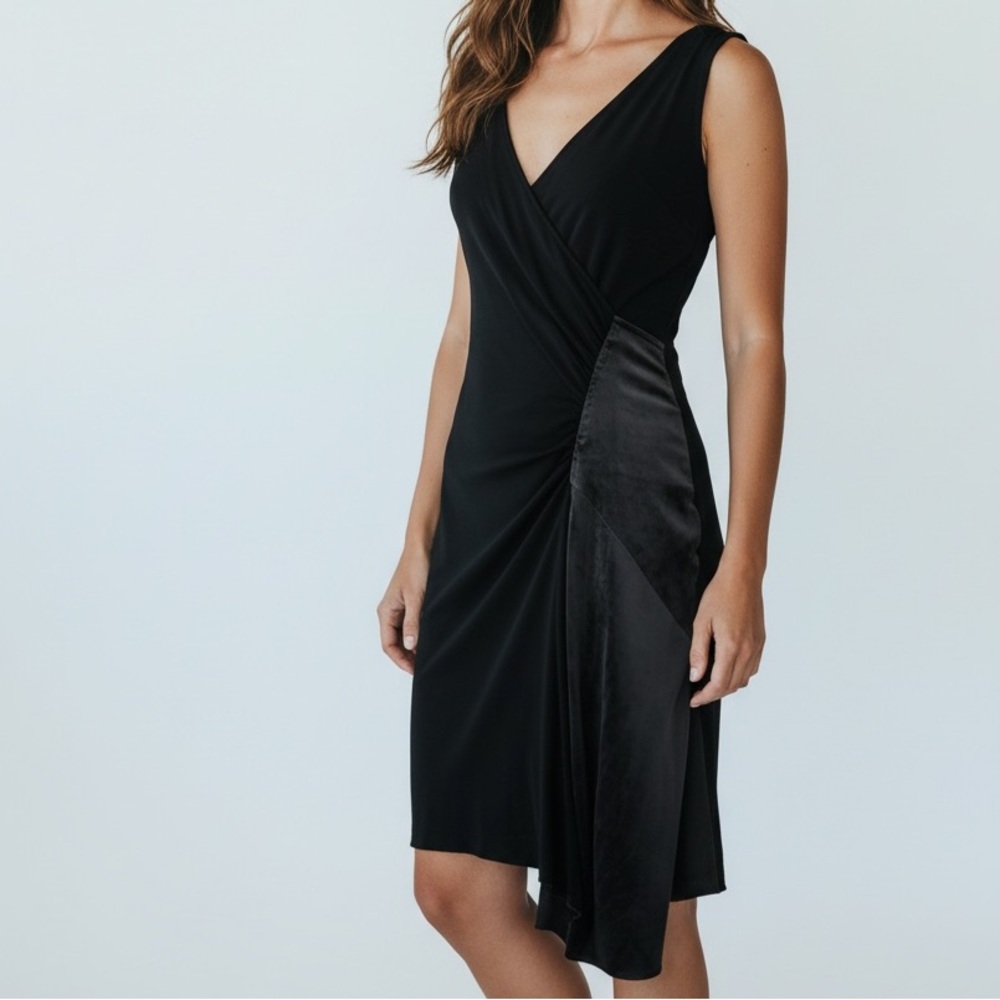 Y2K Maria Bianca Nero Sleeveless Faux Wrap Dress in Black Size Small